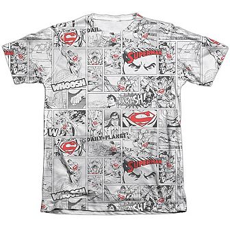Superman Comic Page All Over Adult 65/35 Poly/cotton Short Sleeve T-shirt