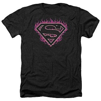 Superman Fuchsia Flames Adult Heather T-shirt
