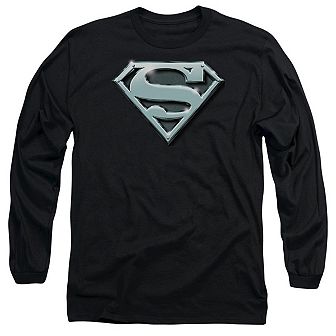 Superman Chrome Shield Long Sleeve Adult T-shirt