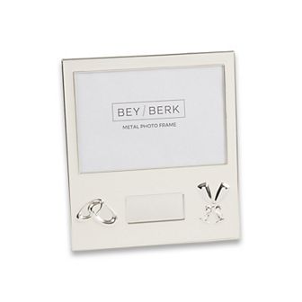 Bey-Berk Silver Plated 4" x 6" Picture Frame - Wedding Theme with Engraving Plate