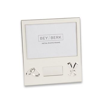 Bey-Berk Silver Plated 4" x 6" Picture Frame - Wedding Theme with Engraving Plate