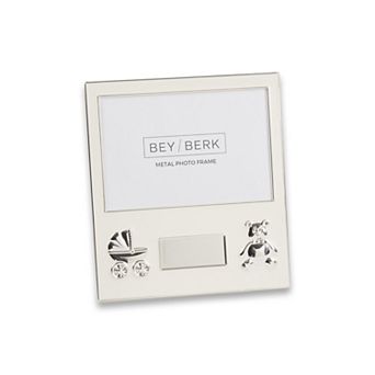 Bey-Berk Silver Plated 4" x 6" Picture Frame - Newborn Baby Theme with Engraving Plate