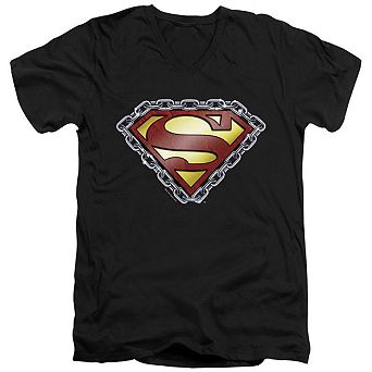 Superman Chained Shield Short Sleeve Adult V Neck T-shirt