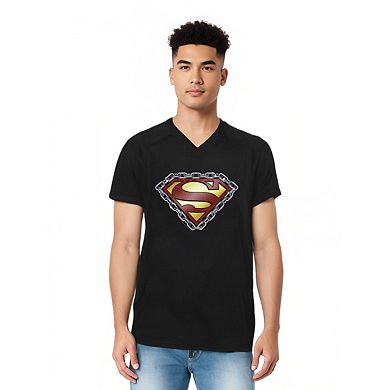 Superman Chained Shield Short Sleeve Adult V Neck T-shirt