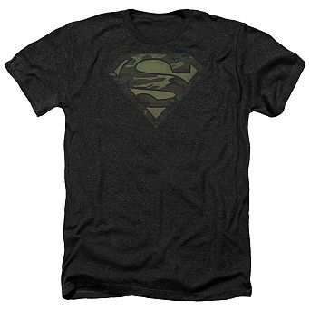 Superman Camo Logo Distressed Adult Heather T-shirt