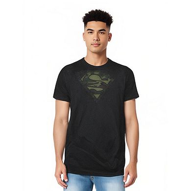 Superman Camo Logo Distressed Adult Heather T-shirt