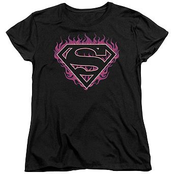 Superman Fuchsia Flames Short Sleeve Womens T-shirt