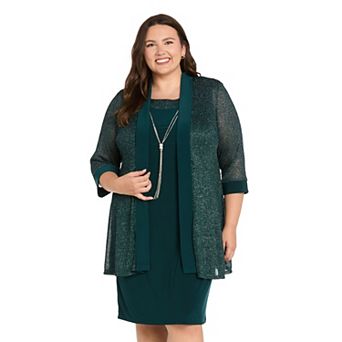 Plus Size R&M Richards Metallic Rib Knit Jacket & Shift Dress Set