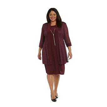 Plus Size R&M Richards Metallic Rib Knit Jacket & Shift Dress Set