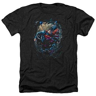 Superman Breaking Space Adult Heather T-shirt