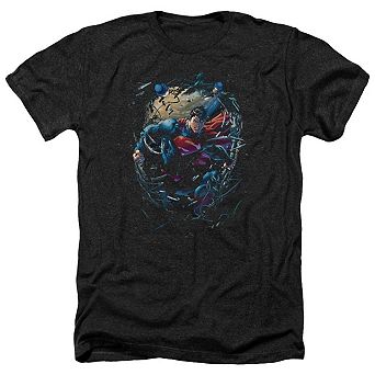 Superman Breaking Space Adult Heather T-shirt
