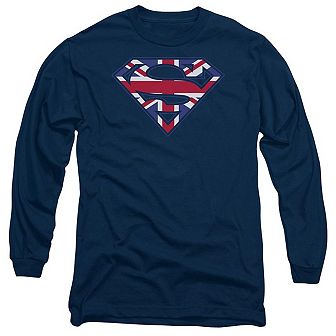 Superman Great Britian Shield Long Sleeve Adult T-shirt