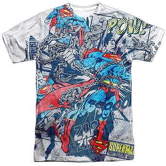 Superman Break Free Short Sleeve Adult 100% Poly Crew T-shirt
