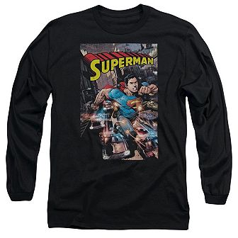 Superman Action One Long Sleeve Adult T-shirt