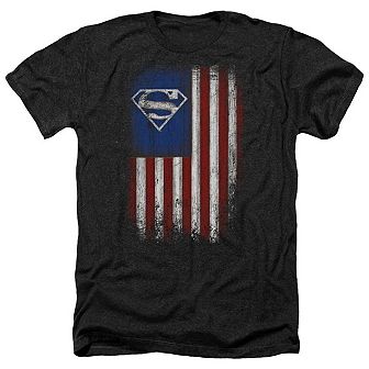Superman Old Glory Shield Adult Heather T-shirt