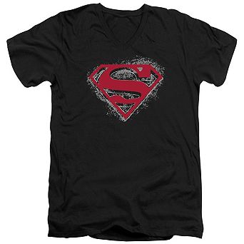 Superman Hardcore Noir Shield Short Sleeve Adult V Neck T-shirt