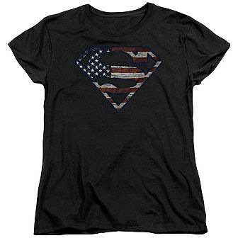 Superman War-torn Flag Short Sleeve Womens T-shirt
