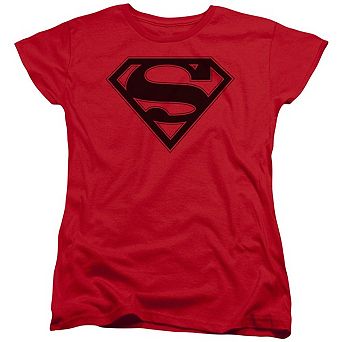 Superman Red & Black Shield Short Sleeve Womens T-shirt