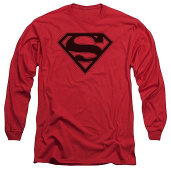 Superman Red & Black Shield Long Sleeve Adult T-shirt