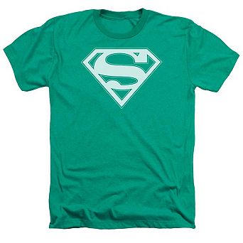 Superman Green & White Shield Adult Heather T-shirt