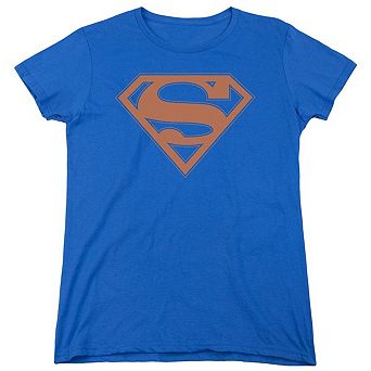 Superman Blue & Orange Shield Short Sleeve Womens T-shirt