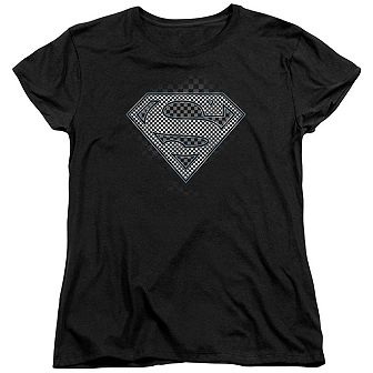 Superman Checkerboard Short Sleeve Womens T-shirt