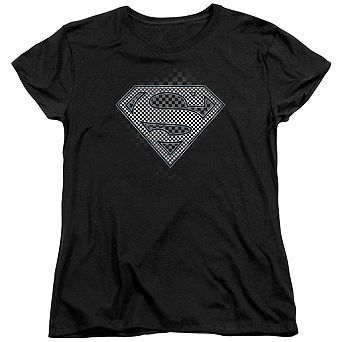 Superman Checkerboard Short Sleeve Womens T-shirt