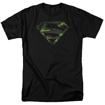 Superman Distressed Camo Shield Short Sleeve Adult T-shirt
