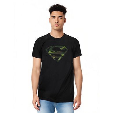 Superman Distressed Camo Shield Short Sleeve Adult T-shirt