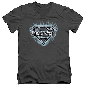 Superman Man Of Steel Shield Short Sleeve Adult V Neck T-shirt