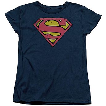 Superman Distressed Shield Short Sleeve Womens T-shirt
