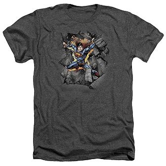 Superman Break On Through Adult Heather T-shirt
