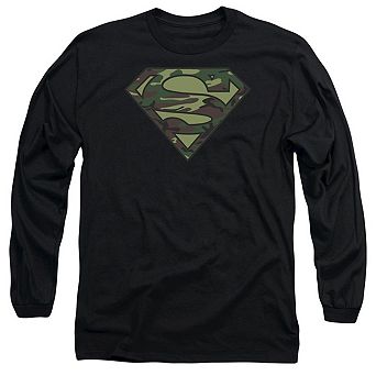 Superman Camo Logo Long Sleeve Adult T-shirt
