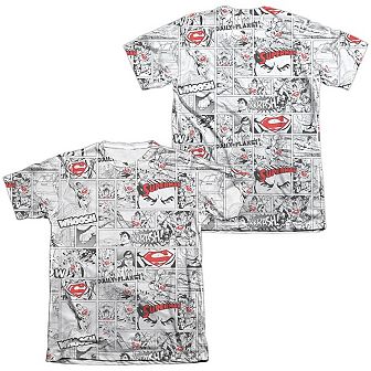 Superman Comic Page All Over Adult 65/35 Poly/cotton Short Sleeve T-shirt