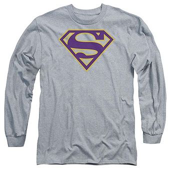 Superman Purple & Gold Shield Long Sleeve Adult T-shirt