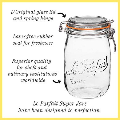 Le Parfait Super Jars  French Glass Round Jars With Airtight Lid For Canning Food Storage 16 Fl Oz
