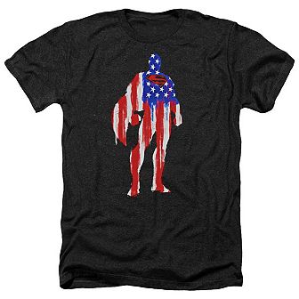Superman Flag Silhouette Adult Heather T-shirt
