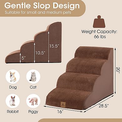 4-tier Foam Non-slip Dog Steps With Washable Zippered Cover-brown