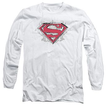 Superman Hastily Drawn Shield Long Sleeve Adult T-shirt