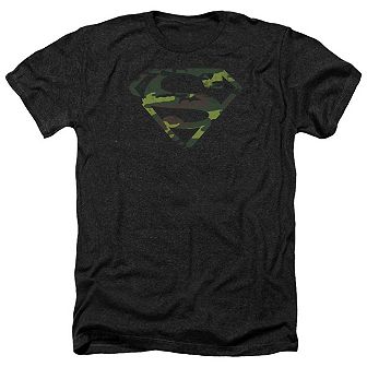 Superman Distressed Camo Shield Adult Heather T-shirt