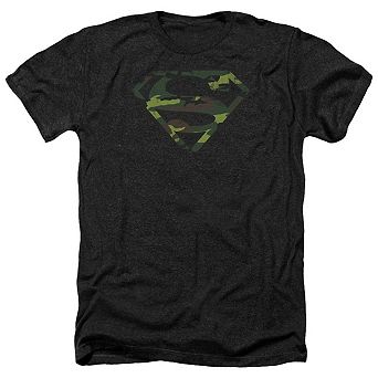 Superman Distressed Camo Shield Adult Heather T-shirt