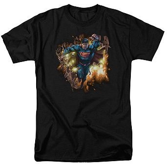 Superman Blasting Through Short Sleeve Adult T-shirt