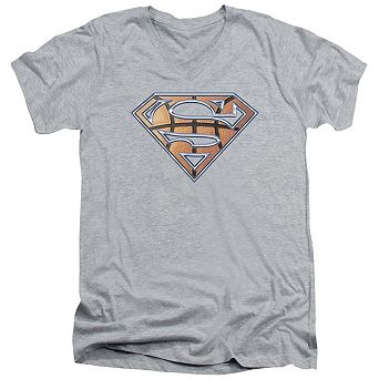 Superman Basketball Shield Short Sleeve Adult V Neck T-shirt