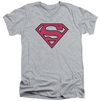 Superman Red & Black Shield Short Sleeve Adult V Neck T-shirt