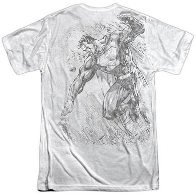 Superman Exploding Space Sketch Short Sleeve Adult Poly Crew T-shirt