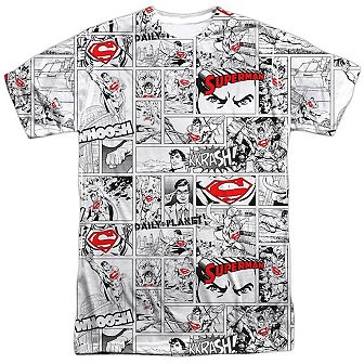 Superman Comic Page All Over Short Sleeve Adult 100% Poly Crew T-shirt