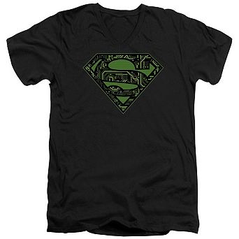 Superman Circuits Shield Short Sleeve Adult V Neck T-shirt