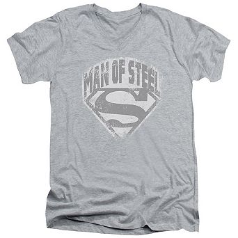 Superman Man Of Steel Shield Short Sleeve Adult V Neck T-shirt