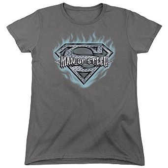 Superman Man Of Steel Shield Short Sleeve Womens T-shirt
