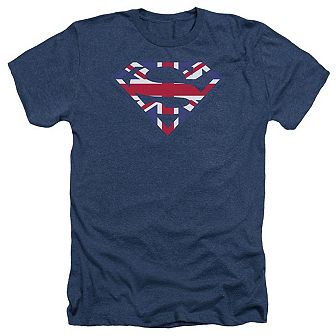 Superman Great Britian Shield Adult Heather T-shirt